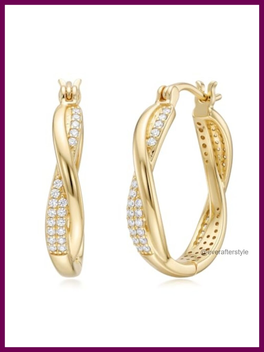 14K Gold Plated Twisted Huggie Hoop Earrings with Cubic Zirconia
